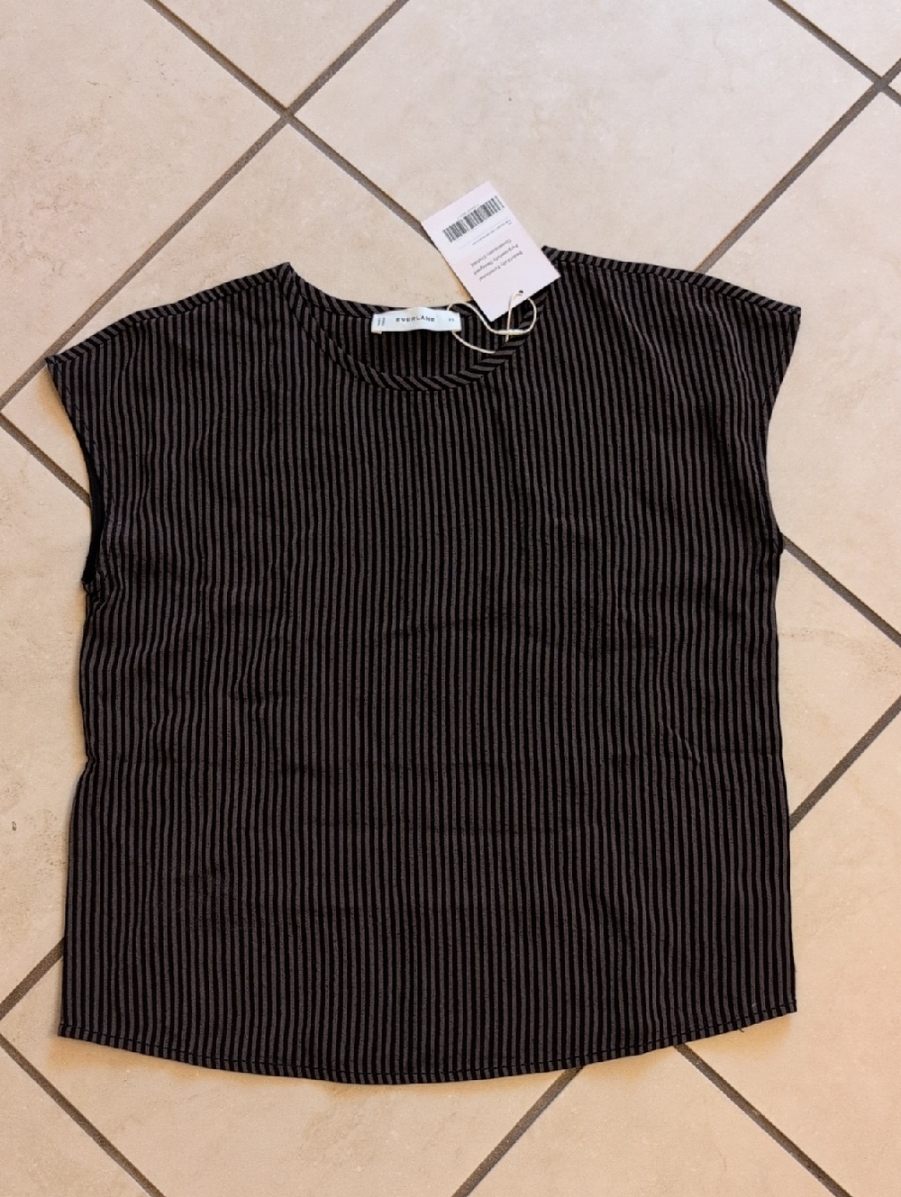 NWT Everlane The Mini Jacquard Stripe Top Brown Black Short Sleeve Size XS - Picture 2 of 9